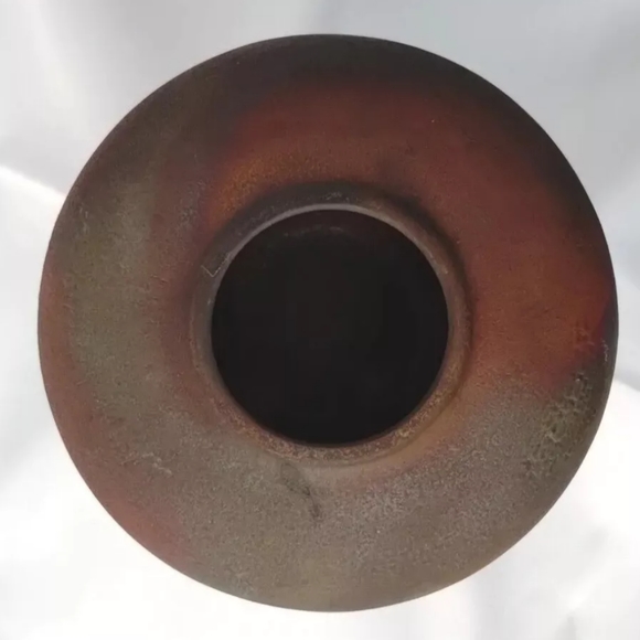 Vintage RAKU round vase ceramic matte Copper Flash artist studio pottery SIGNED - Picture 6 of 11